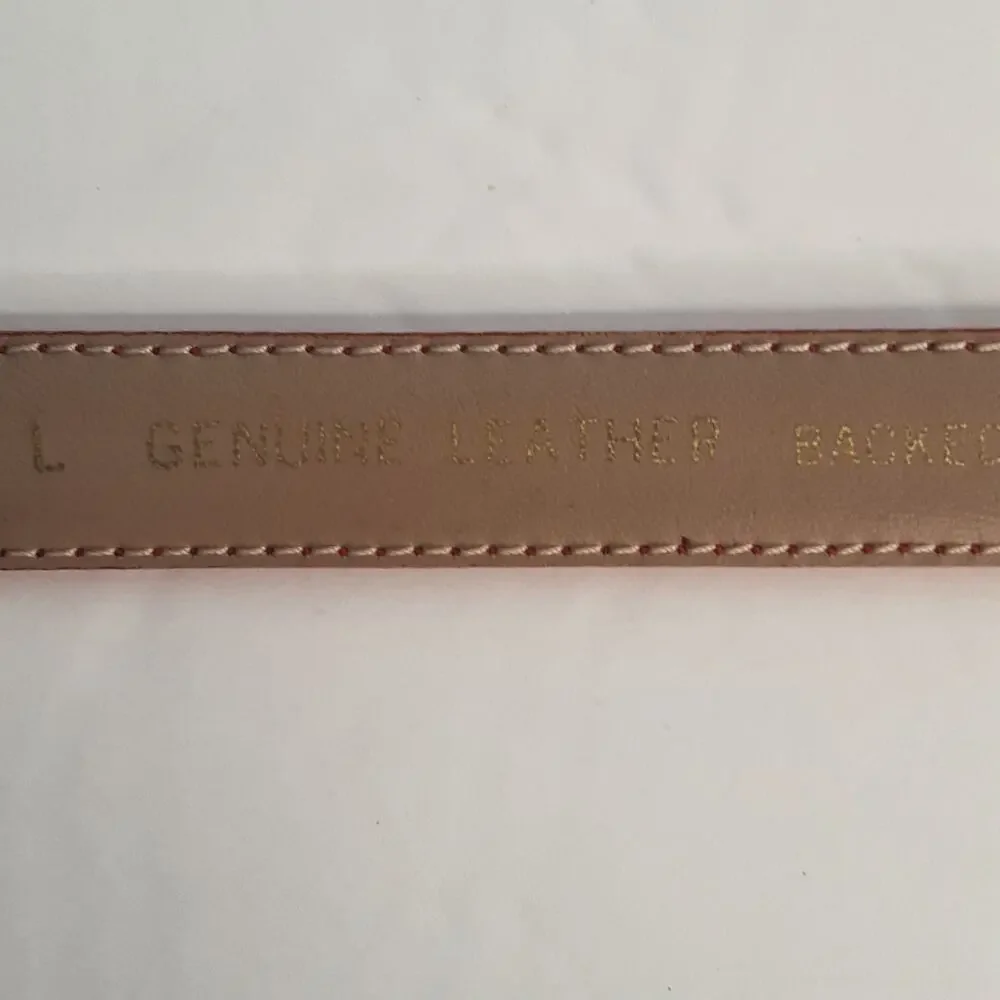 Womens Rose Red Genuine Leather Skinny Belt Size Medium Art Deco Buckle
